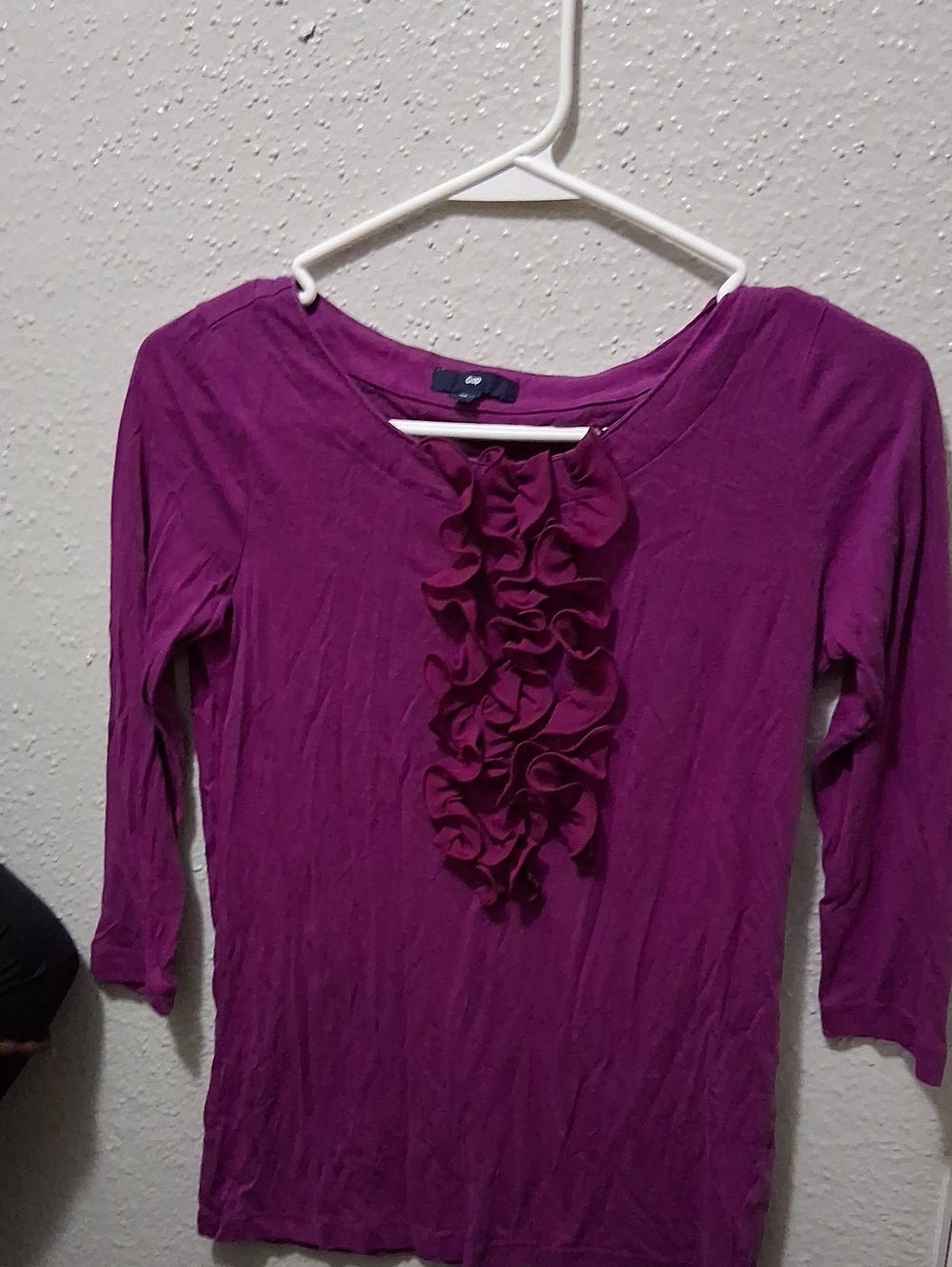 GAP Ruffle Front Long Sleeve Top - Magenta
